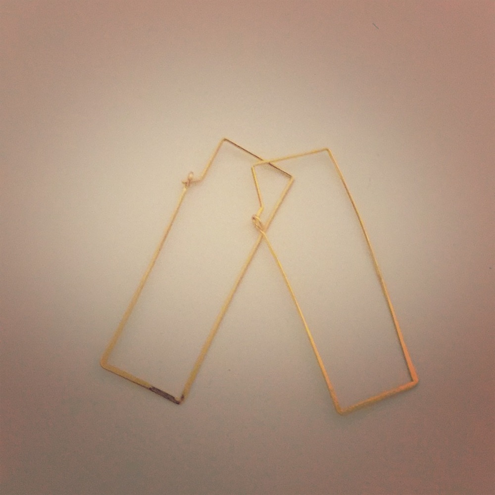 Gold Rectangular Hoop Earrings - image 1